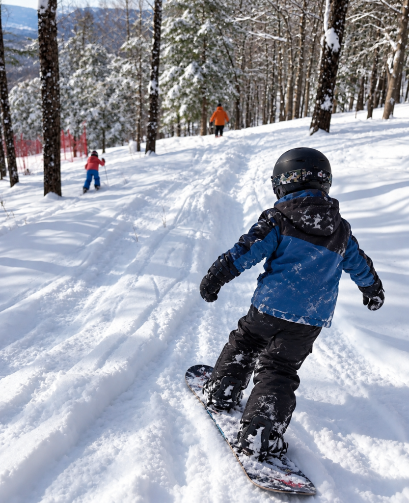 Youth snowboarder in a blue jacket
