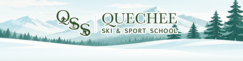 Quechee Ski & Sports School Header with mountains and trees